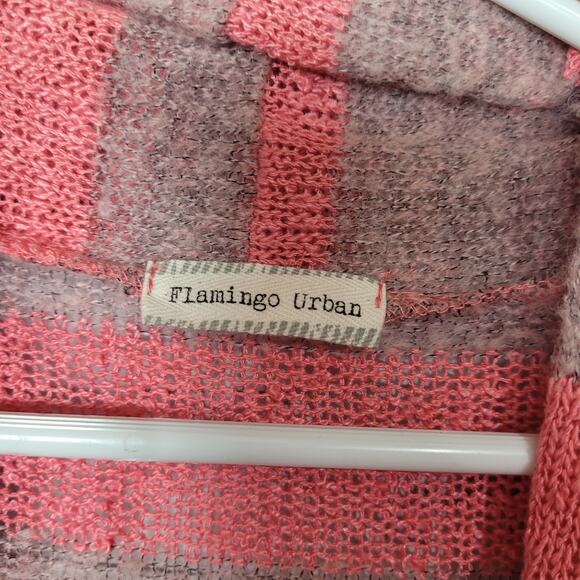 Y2K Preppy Pink Brown Striped Knitted Belted Medium Length Sweater Cardigan Lg - Picture 6 of 7